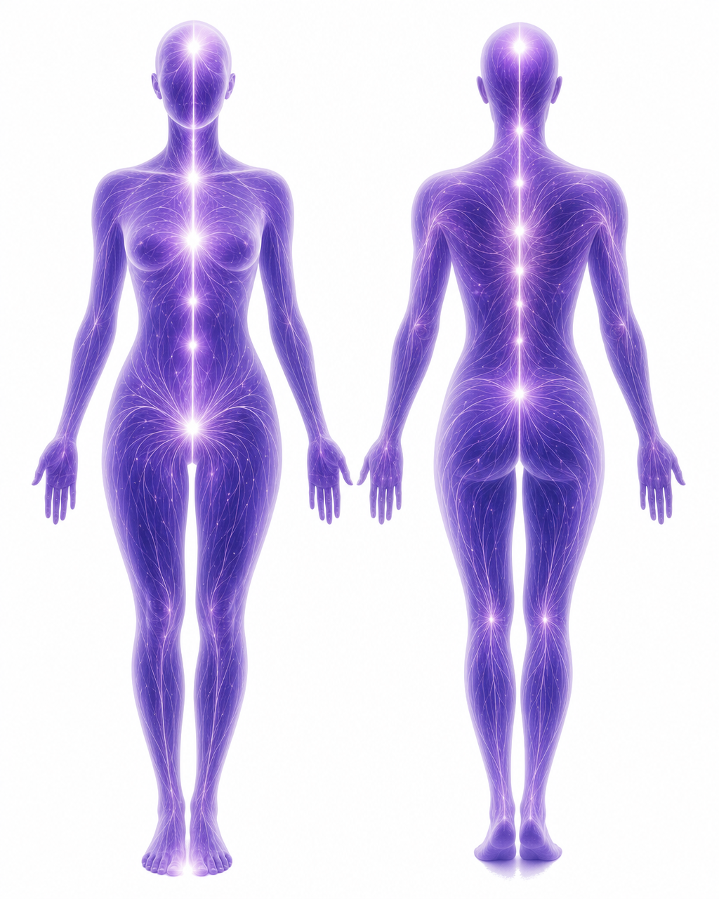 Full body map showing the zones of held experience: mind, lips, jaw, throat, shoulders, heart, nipple, belly, navel, womb, yoni, pelvis, hips, feet, and back